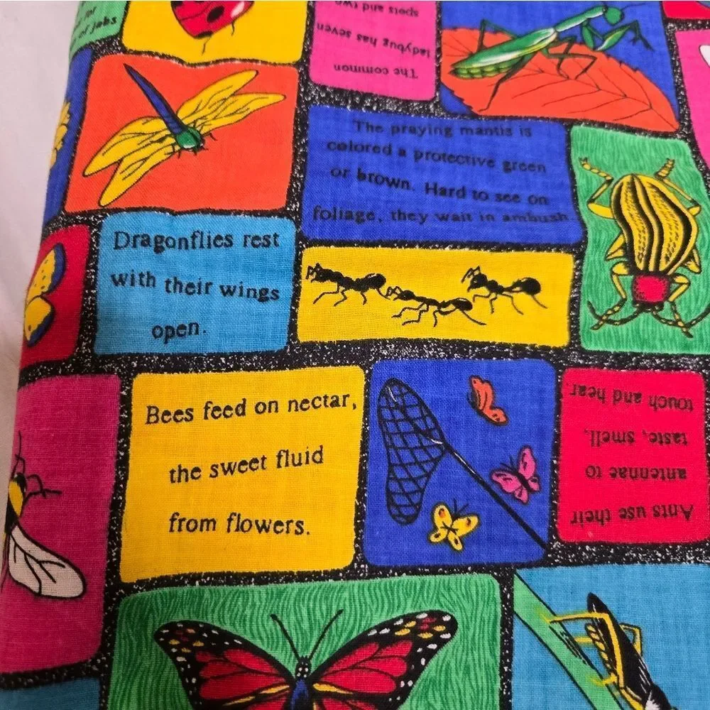 VINTAGE‎ 90s bug butterfly cow animal farm print fabric 4 pieces